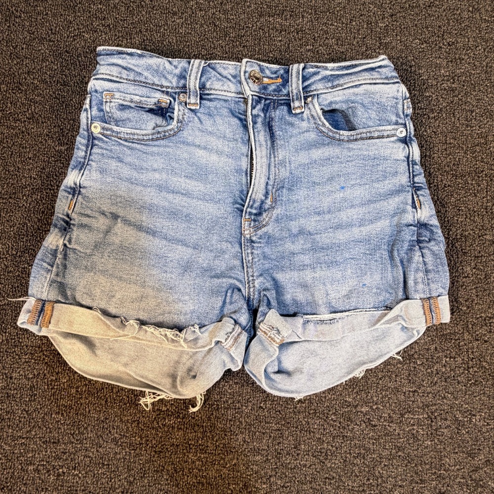 American Eagle Shorts Womens 0 Mom Short Blue High Rise Stretch EUC